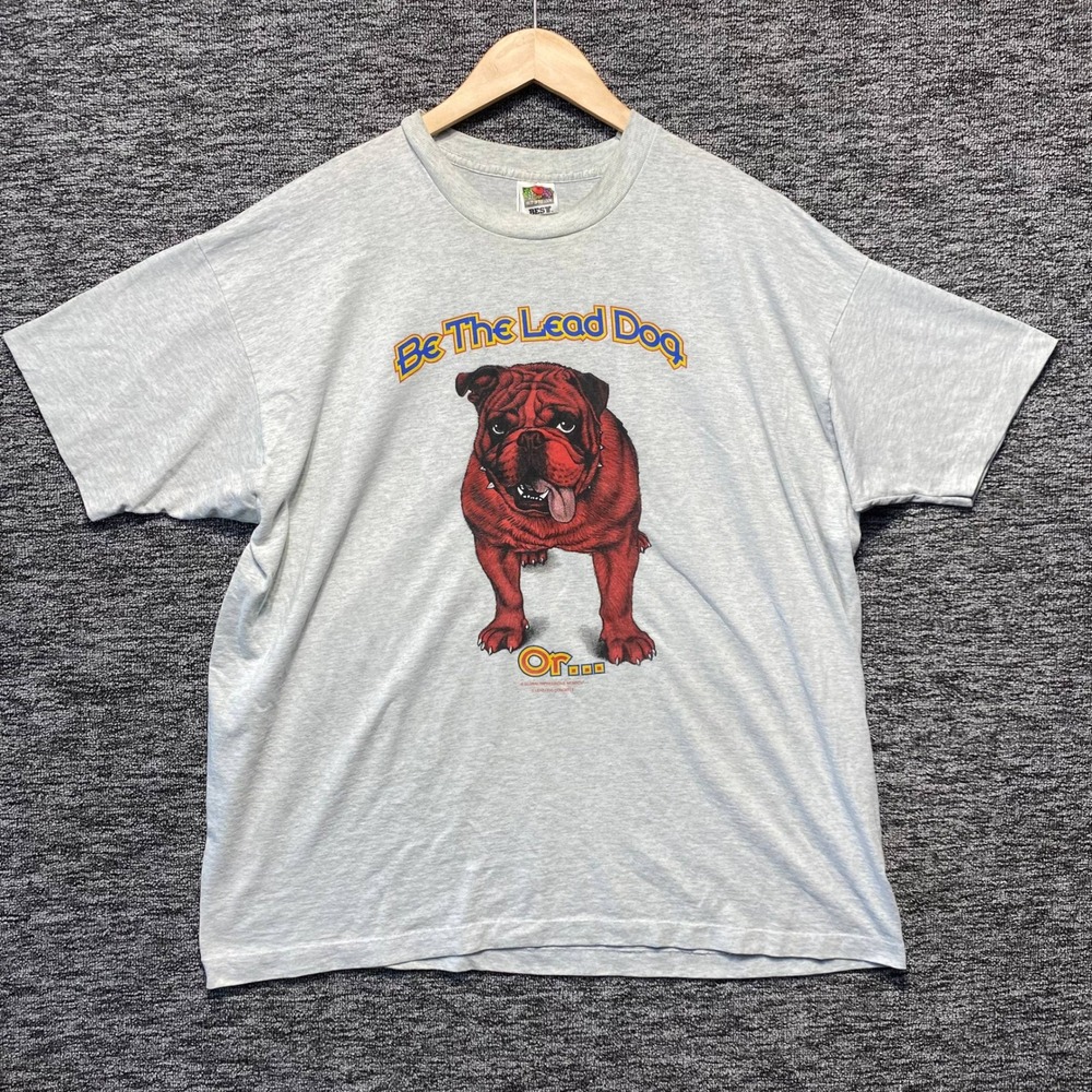 Vtg‎ 1996 Be The Lead Dog Bulldog Graphic T-Shirt Mens XL Heather Grey 2 Sided